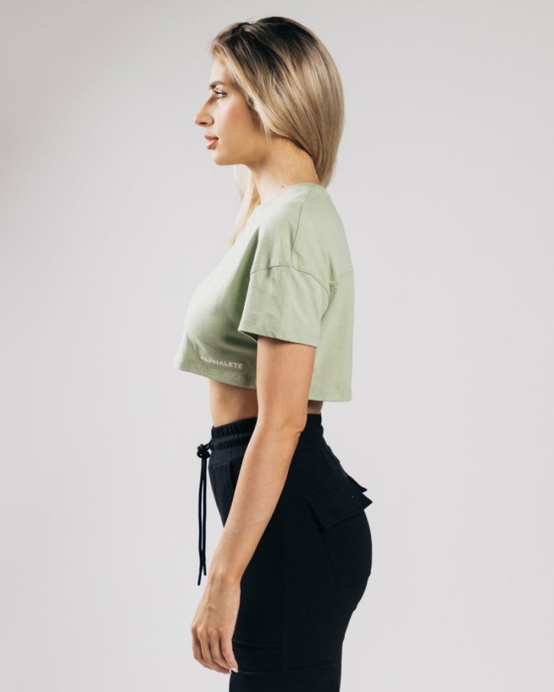 Alphalete Heavy Bomull Dropped Shoulder Crop Skjorte Dame Matcha | WASGFI-265