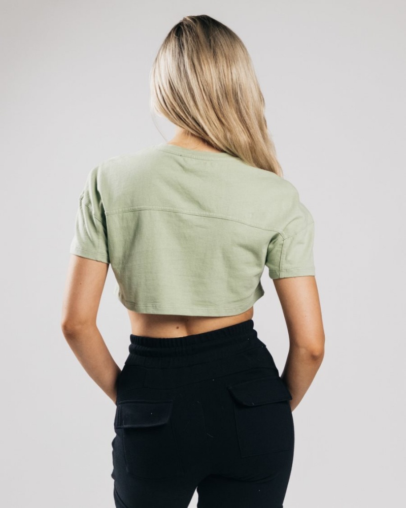 Alphalete Heavy Bomull Dropped Shoulder Crop Skjorte Dame Matcha | WASGFI-265