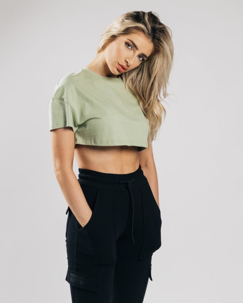 Alphalete Heavy Bomull Dropped Shoulder Crop Skjorte Dame Matcha | WASGFI-265