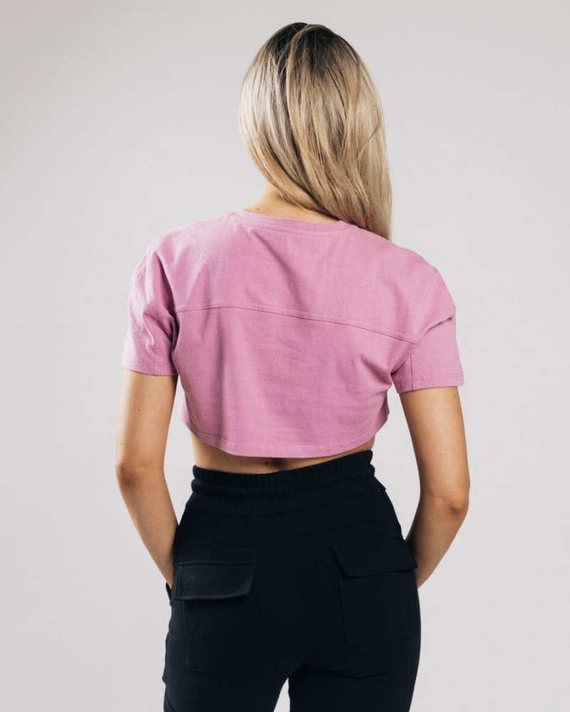 Alphalete Heavy Bomull Dropped Shoulder Crop Skjorte Dame Rosa | PJLOZT-483