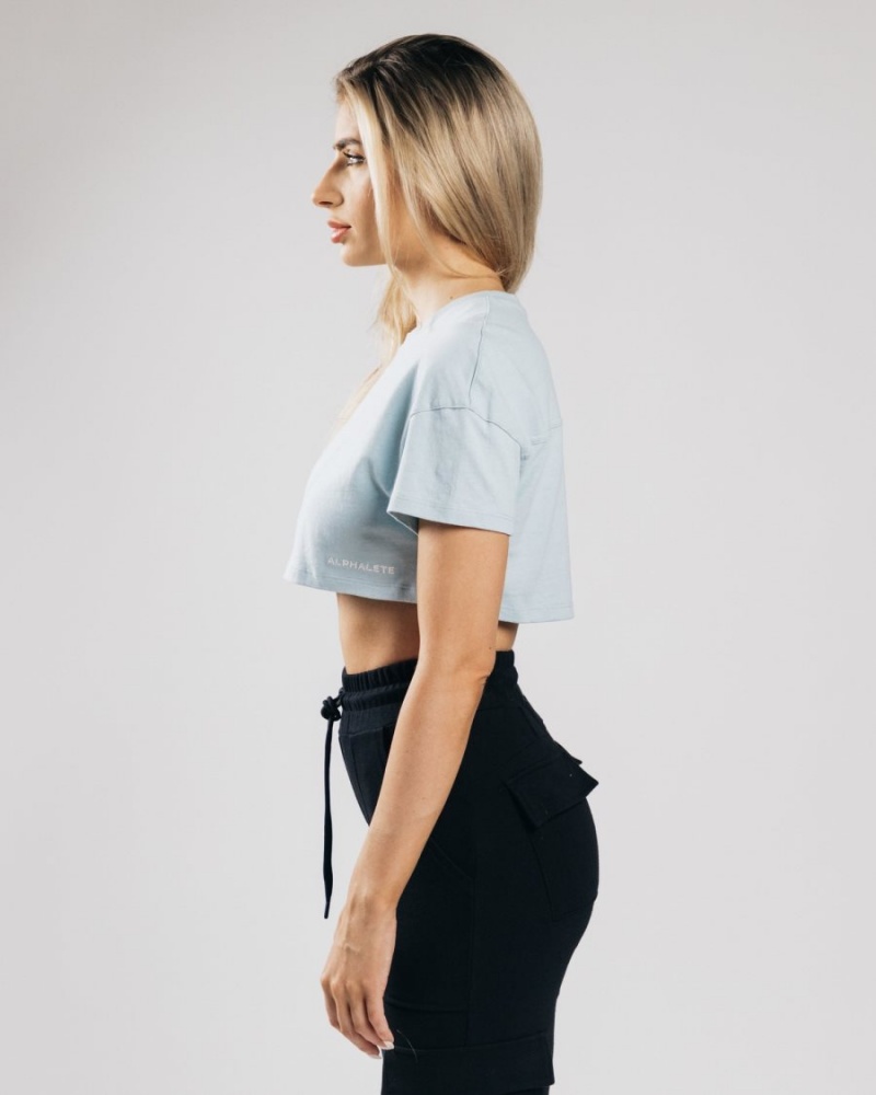 Alphalete Heavy Bomull Dropped Shoulder Crop Skjorte Dame Blå | VZLYFW-504