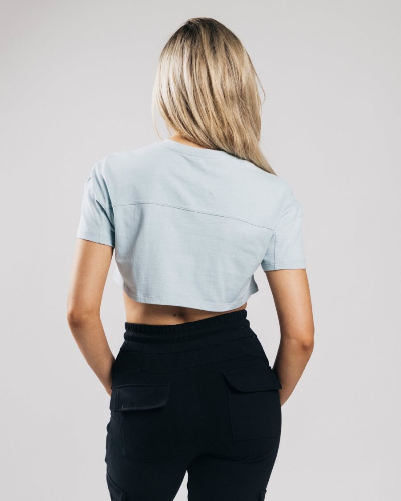 Alphalete Heavy Bomull Dropped Shoulder Crop Skjorte Dame Blå | VZLYFW-504