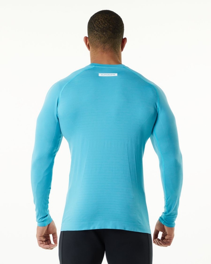 Alphalete Hero Long Sleeve Tee Skjorte Herre Faded Ocean | WDKEUB-738