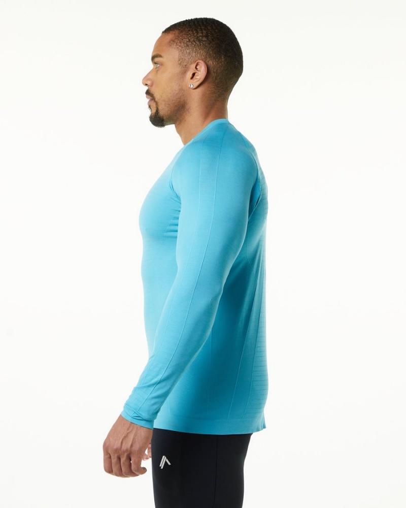 Alphalete Hero Long Sleeve Tee Skjorte Herre Faded Ocean | WDKEUB-738