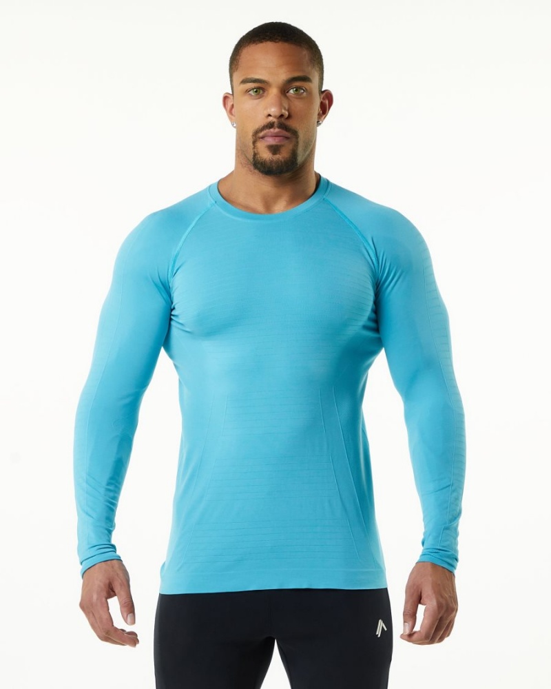 Alphalete Hero Long Sleeve Tee Skjorte Herre Faded Ocean | WDKEUB-738