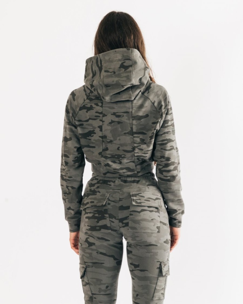 Alphalete Identity Pro Crop Hoodie Hettegenser Dame Camouflage | YKRZUC-257