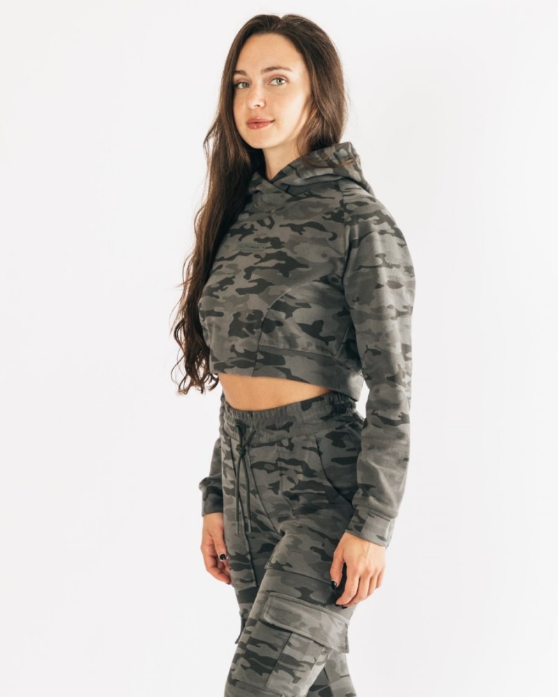 Alphalete Identity Pro Crop Hoodie Hettegenser Dame Camouflage | YKRZUC-257