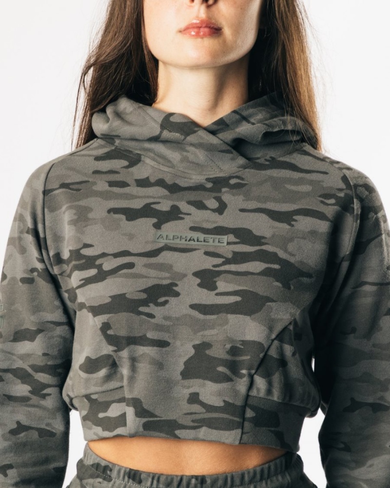 Alphalete Identity Pro Crop Hoodie Hettegenser Dame Camouflage | YKRZUC-257