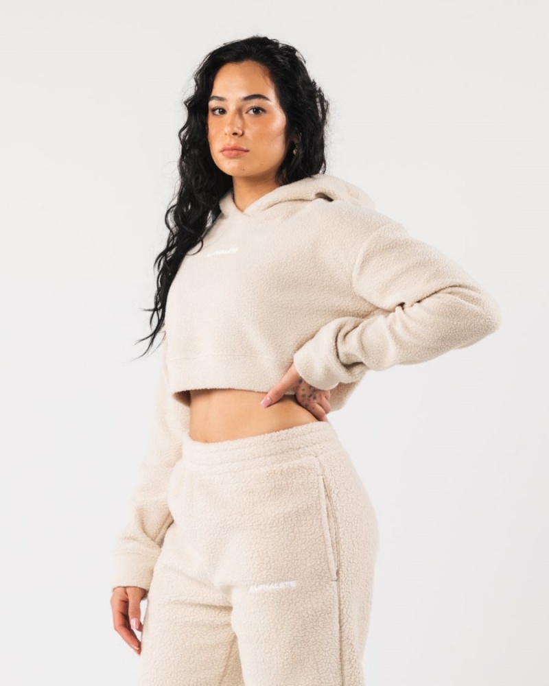 Alphalete King Crop Hoodie Hettegenser Dame Vanilla | ZFDOPY-260