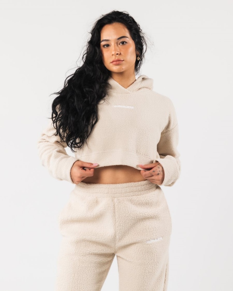 Alphalete King Crop Hoodie Hettegenser Dame Vanilla | ZFDOPY-260