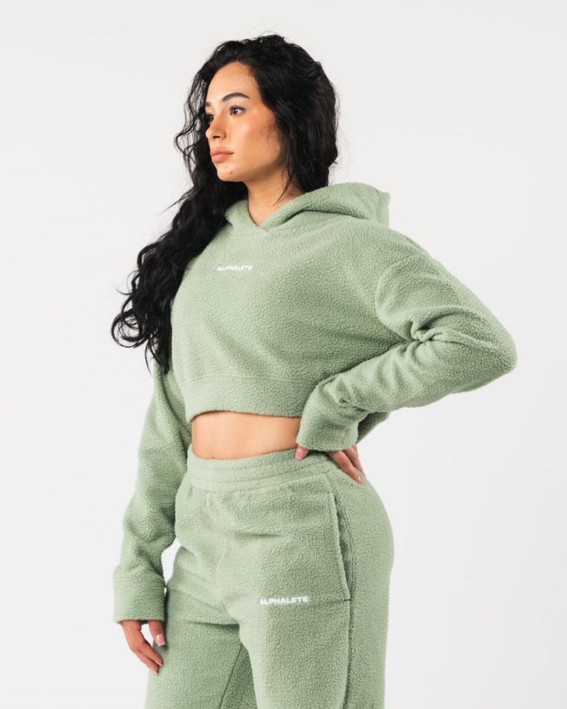 Alphalete King Crop Hoodie Hettegenser Dame Sage | XHKDRP-047