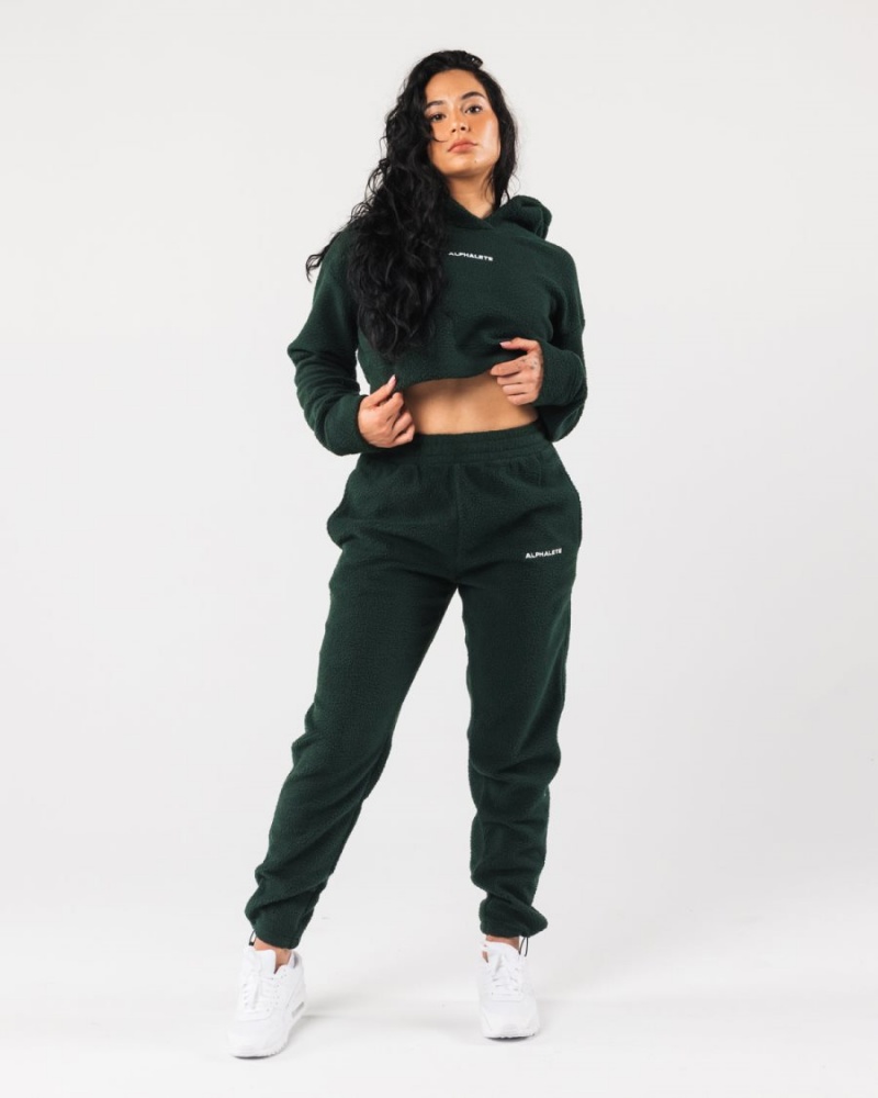 Alphalete King Crop Hoodie Hettegenser Dame Evergreen | JLUFQD-098