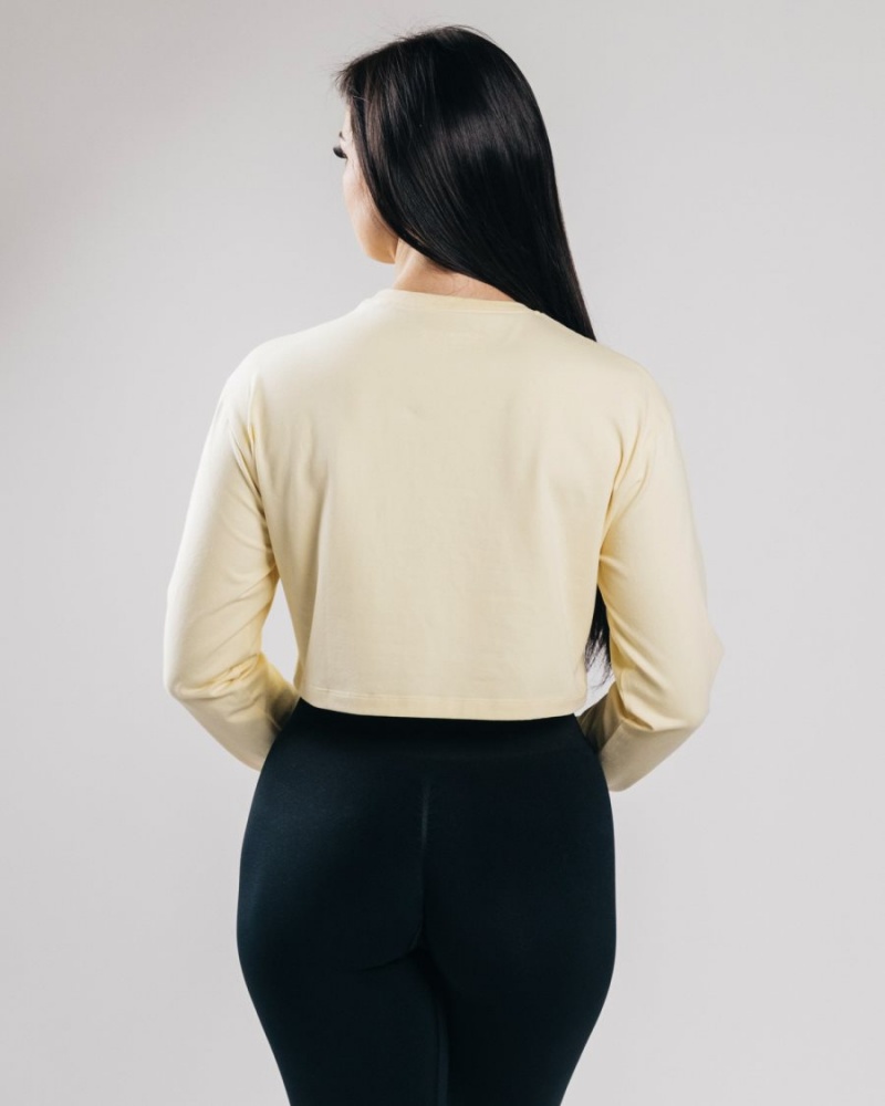 Alphalete Outlined Long Sleeve Crop Langermet Dame Sea Salt | MSHQBL-630