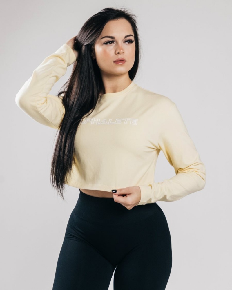 Alphalete Outlined Long Sleeve Crop Langermet Dame Sea Salt | MSHQBL-630