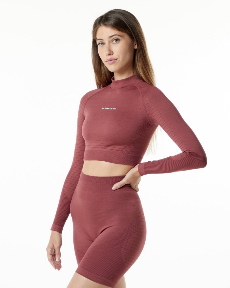 Alphalete Ozone High Neck LS Crop Langermet Dame Gingerbread | TVBORN-975