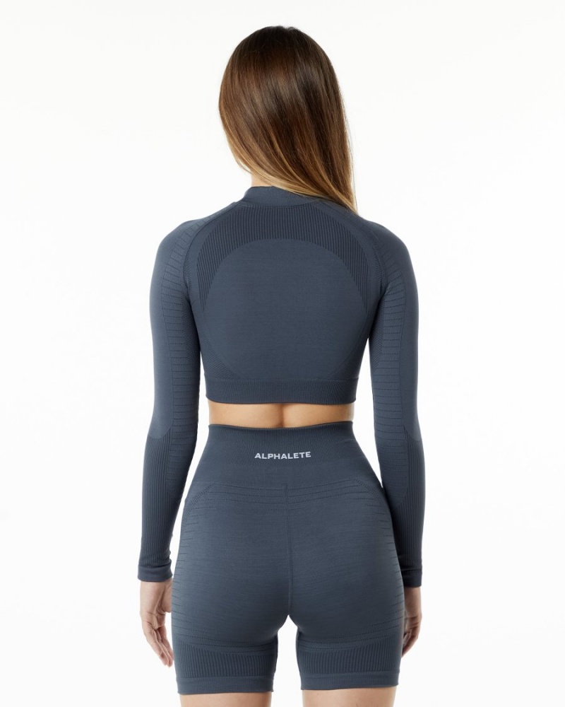 Alphalete Ozone High Neck LS Crop Langermet Dame Carbon | ULXYQN-703