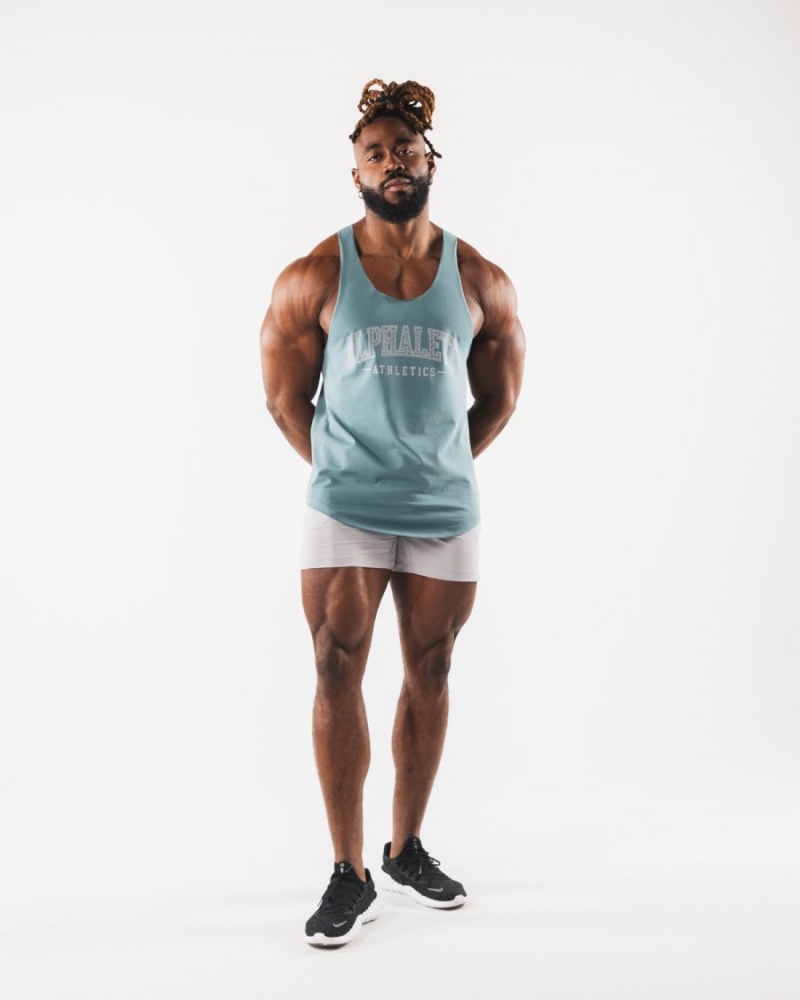 Alphalete Paisley Print Raw Cut Tank Singlet Herre Turkis | ZAPMFV-014