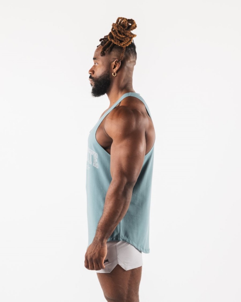 Alphalete Paisley Print Raw Cut Tank Singlet Herre Turkis | ZAPMFV-014