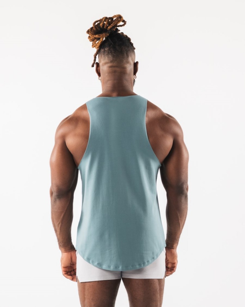 Alphalete Paisley Print Raw Cut Tank Singlet Herre Turkis | ZAPMFV-014