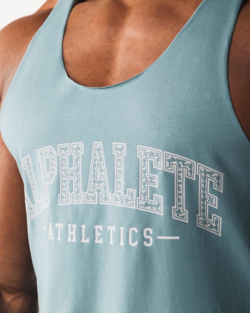 Alphalete Paisley Print Raw Cut Tank Singlet Herre Turkis | ZAPMFV-014