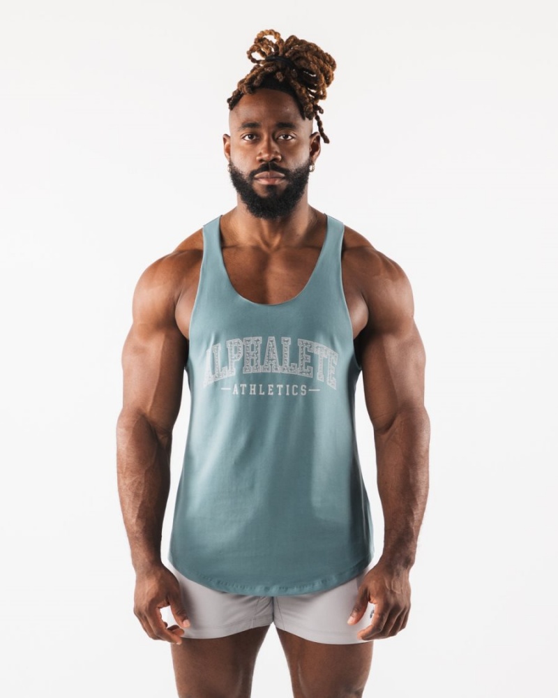 Alphalete Paisley Print Raw Cut Tank Singlet Herre Turkis | ZAPMFV-014