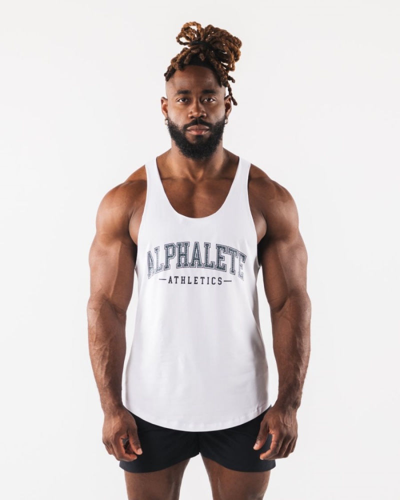 Alphalete Paisley Print Raw Cut Tank Singlet Herre Hvite | HWSPCU-563