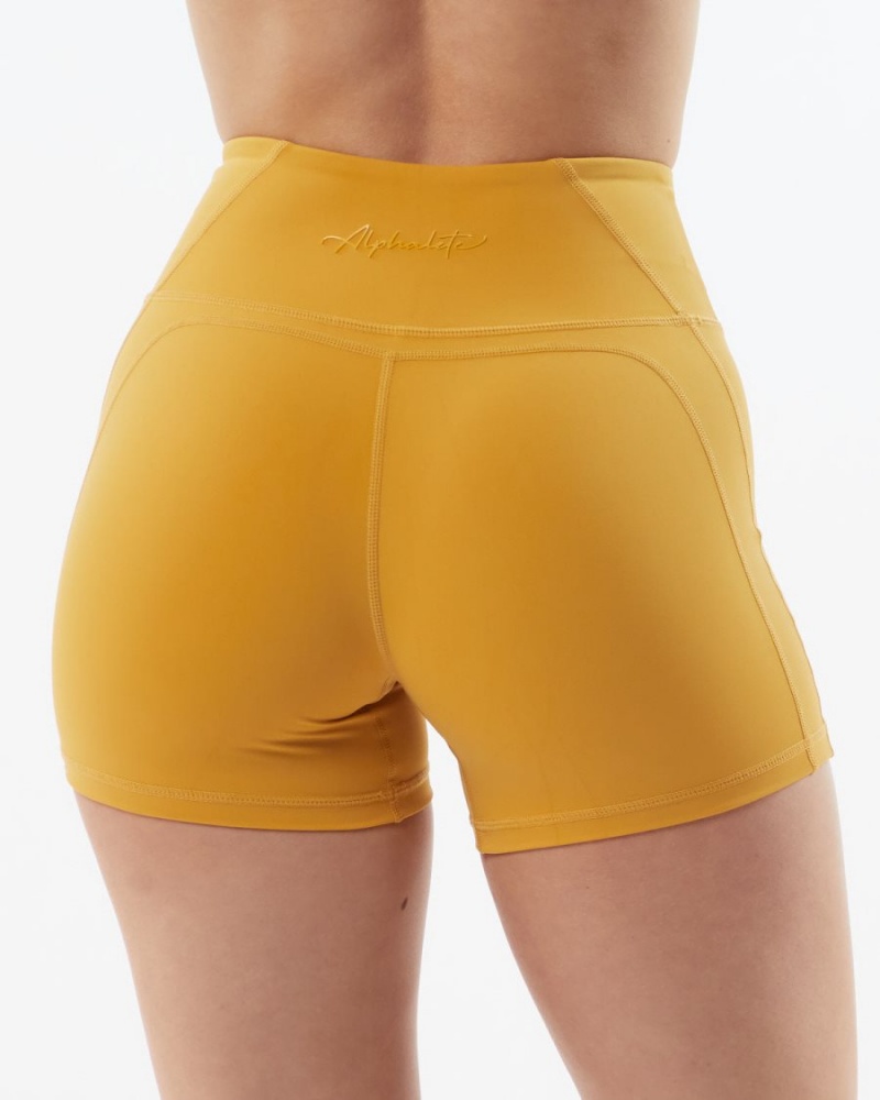 Alphalete Pulse Surge Kort 4" Shorts Dame Gul | YCVTPS-814