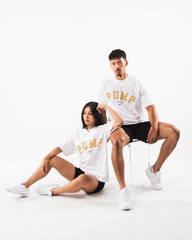 Alphalete Pump University Tee Skjorte Dame Hvite | AUWKOI-693