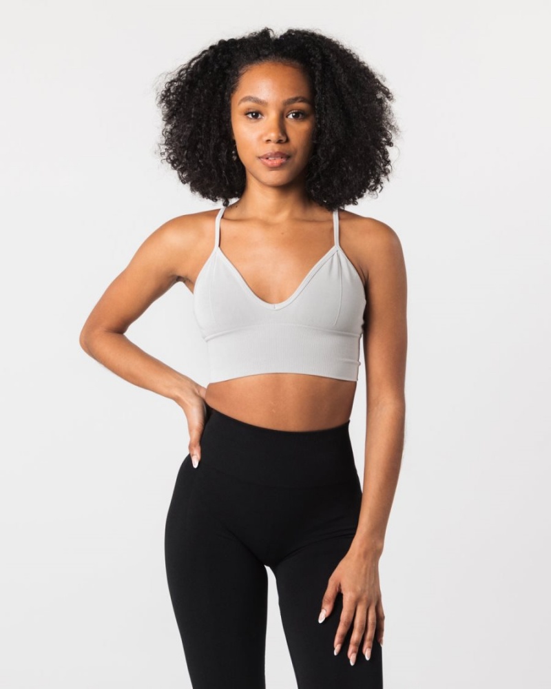 Alphalete Seamless Ribbet Bra Sports BH Dame Grå | XYOJZP-739