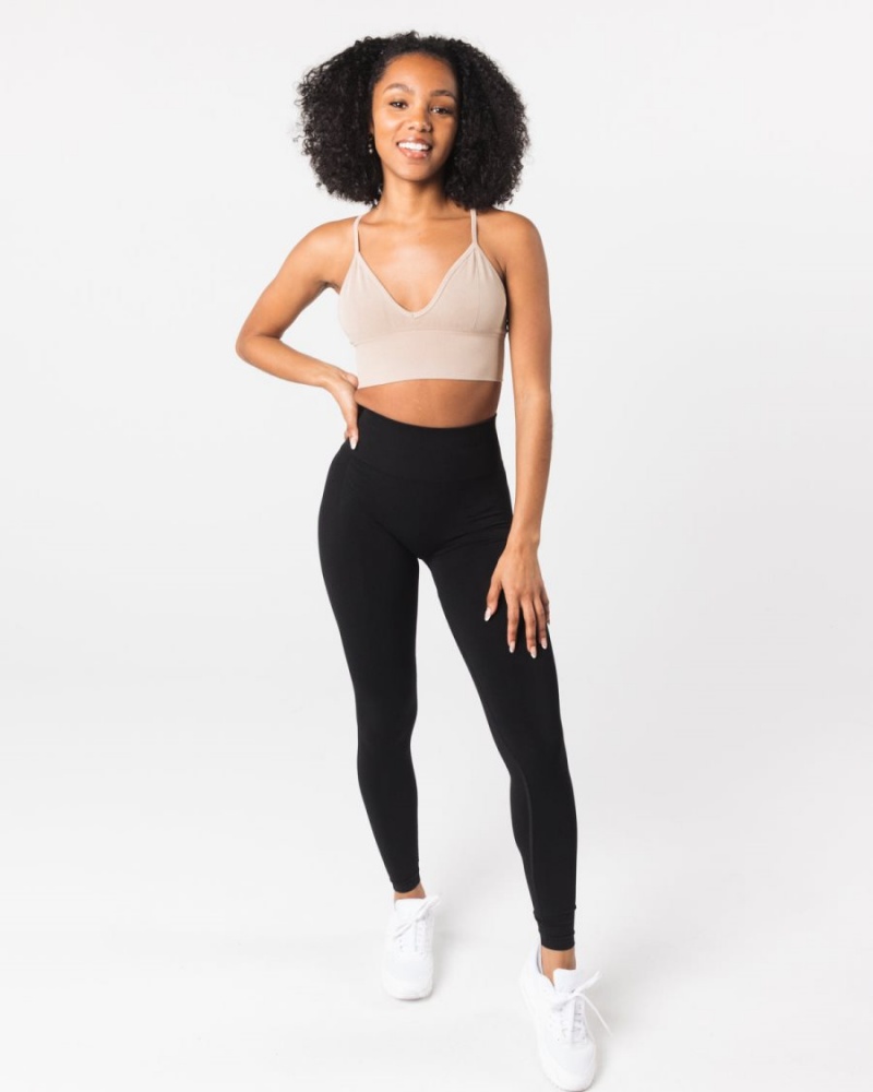 Alphalete Seamless Ribbet Bra Sports BH Dame Linen | ATZWNE-345