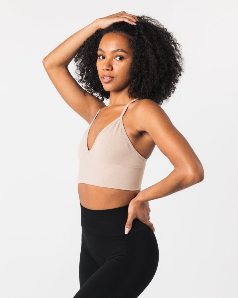 Alphalete Seamless Ribbet Bra Sports BH Dame Linen | ATZWNE-345