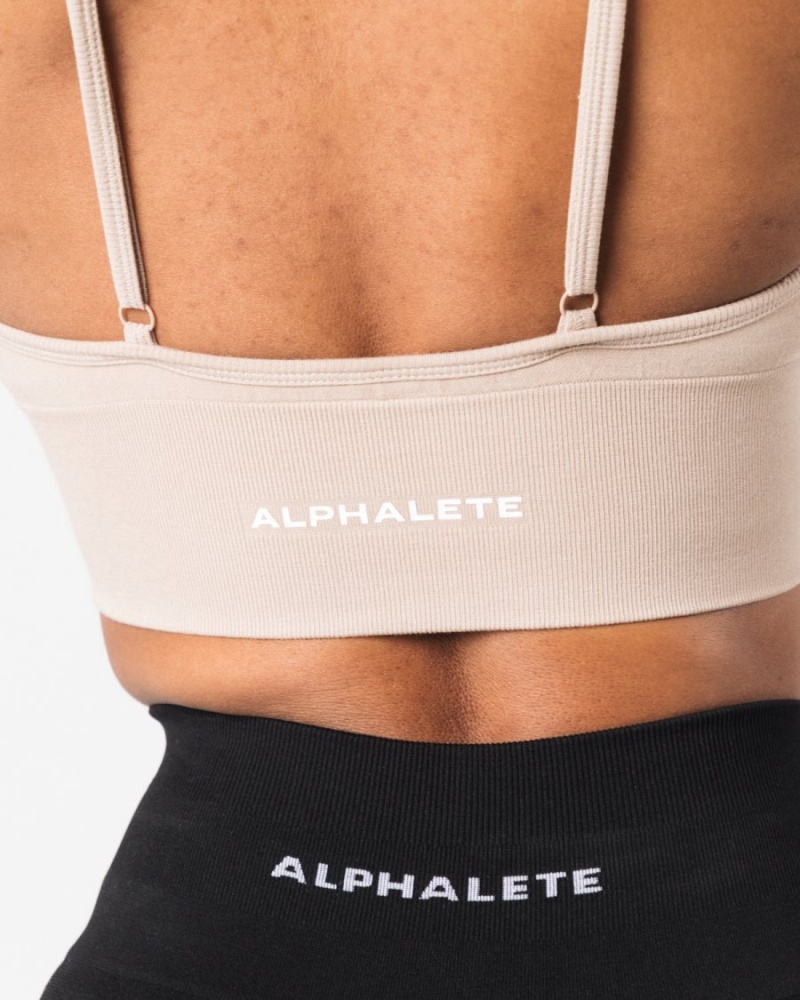 Alphalete Seamless Ribbet Bra Sports BH Dame Linen | ATZWNE-345