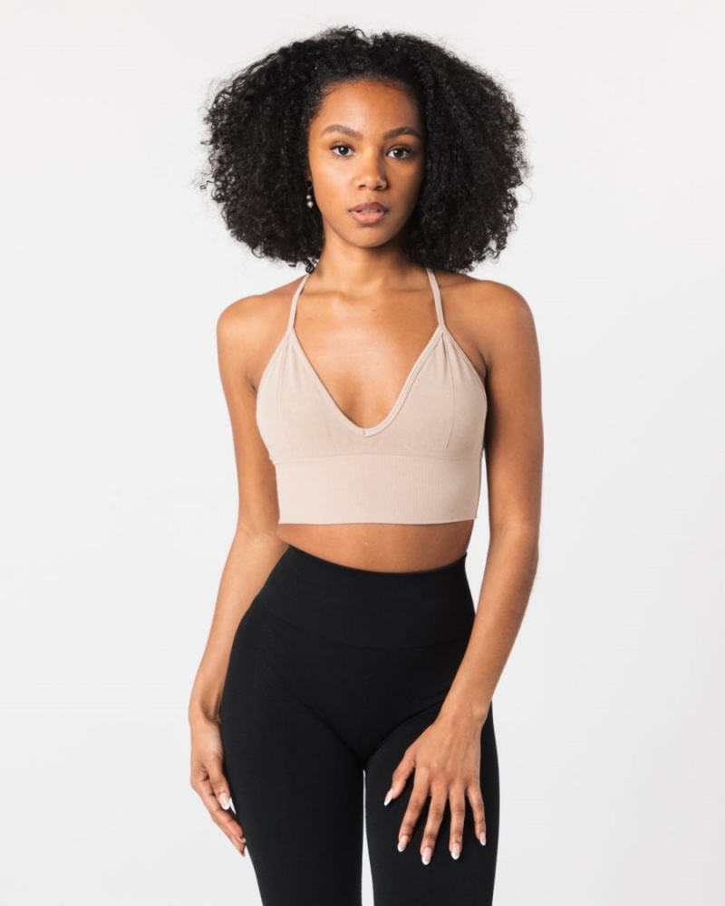 Alphalete Seamless Ribbet Bra Sports BH Dame Linen | ATZWNE-345