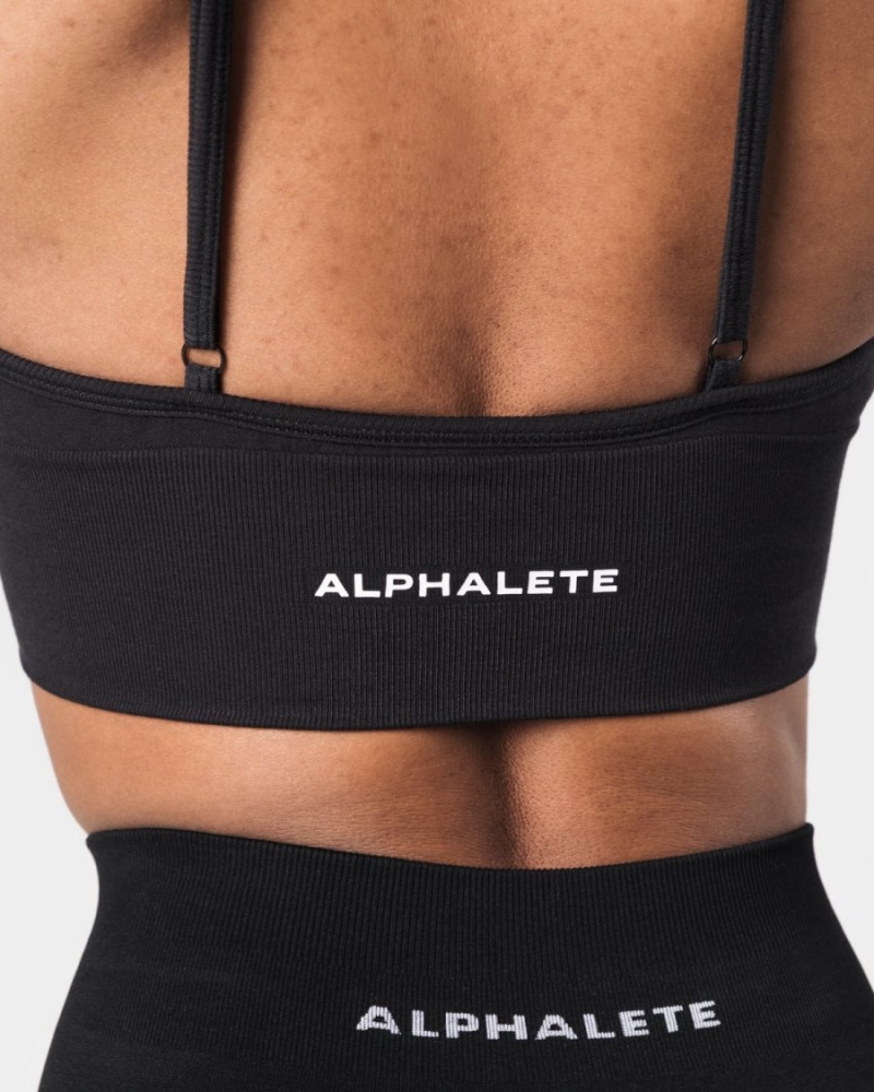 Alphalete Seamless Ribbet Bra Sports BH Dame Svarte | DJCGUX-619