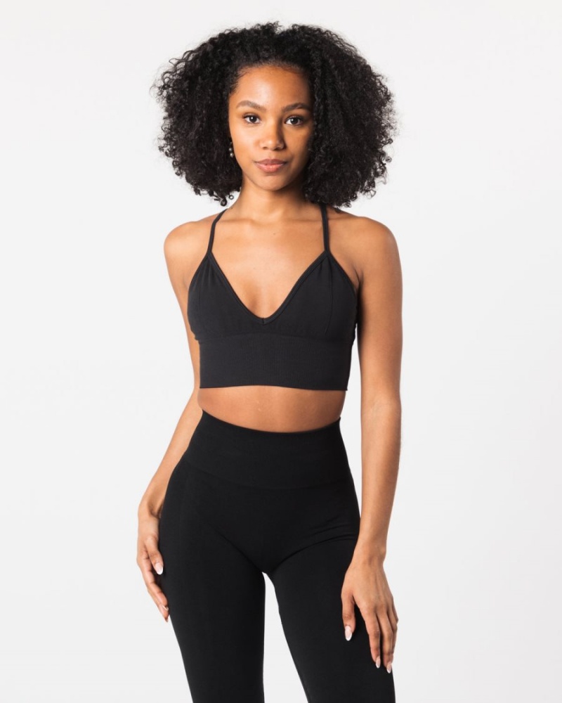 Alphalete Seamless Ribbet Bra Sports BH Dame Svarte | DJCGUX-619