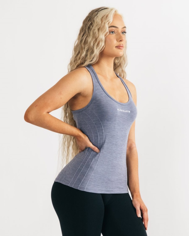 Alphalete Seamless Tank Tank Top Dame Blå | EZFYUG-573