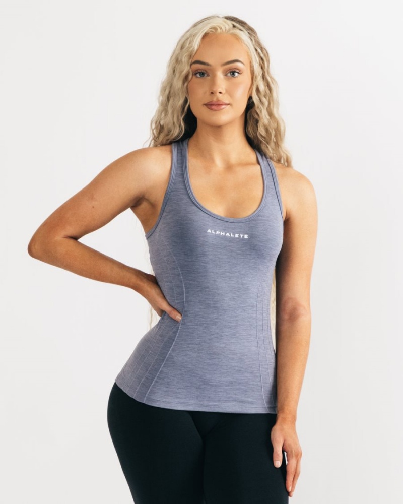 Alphalete Seamless Tank Tank Top Dame Blå | EZFYUG-573