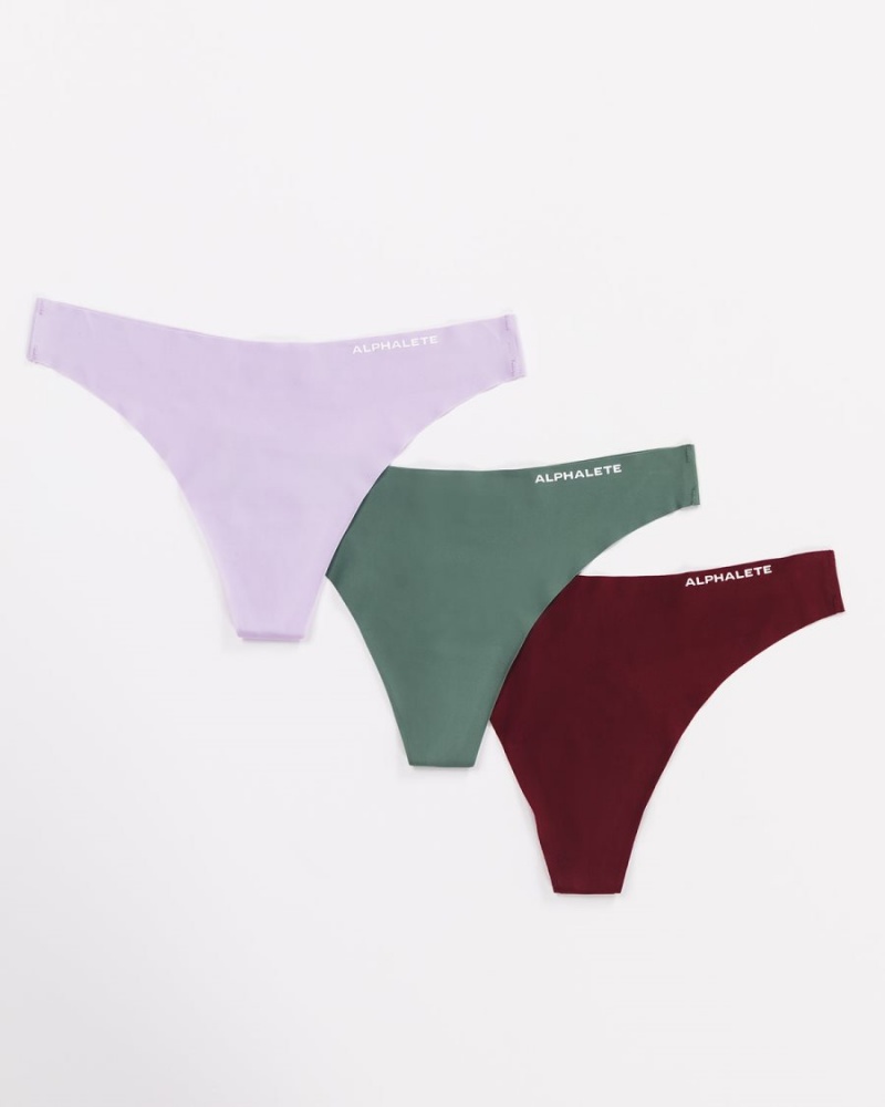 Alphalete Seamless Thong 3pk Undertøy Dame Lilac / Sangria / Jade | ULWCTV-183