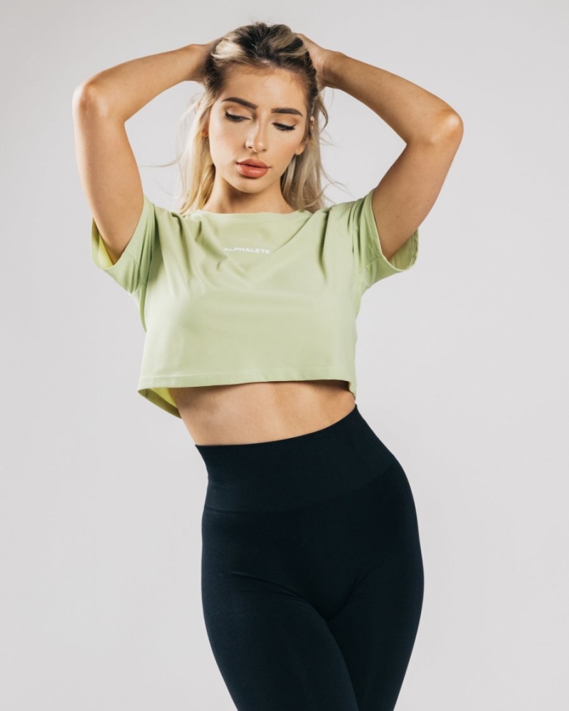 Alphalete Signature Mesh Crop Skjorte Dame Lyse Grønn | FAQPXC-871