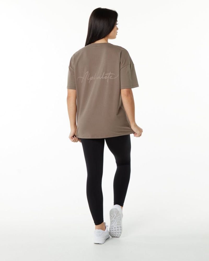 Alphalete Signature Oversized Tee Skjorte Dame Mocha | EZFCXR-465