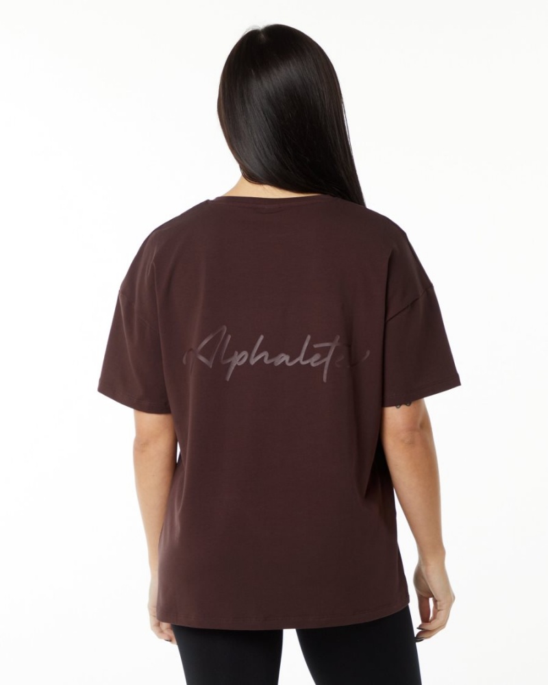 Alphalete Signature Oversized Tee Skjorte Dame Burgunder | YAGNMV-513