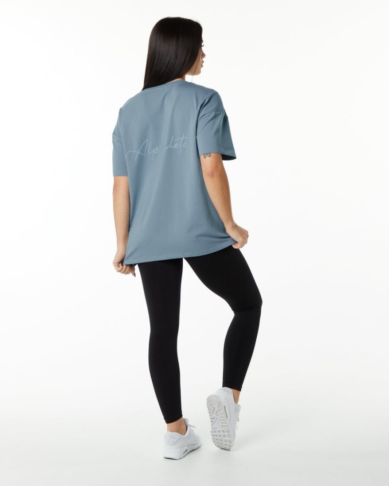 Alphalete Signature Oversized Tee Skjorte Dame Blå | WCIPSB-158