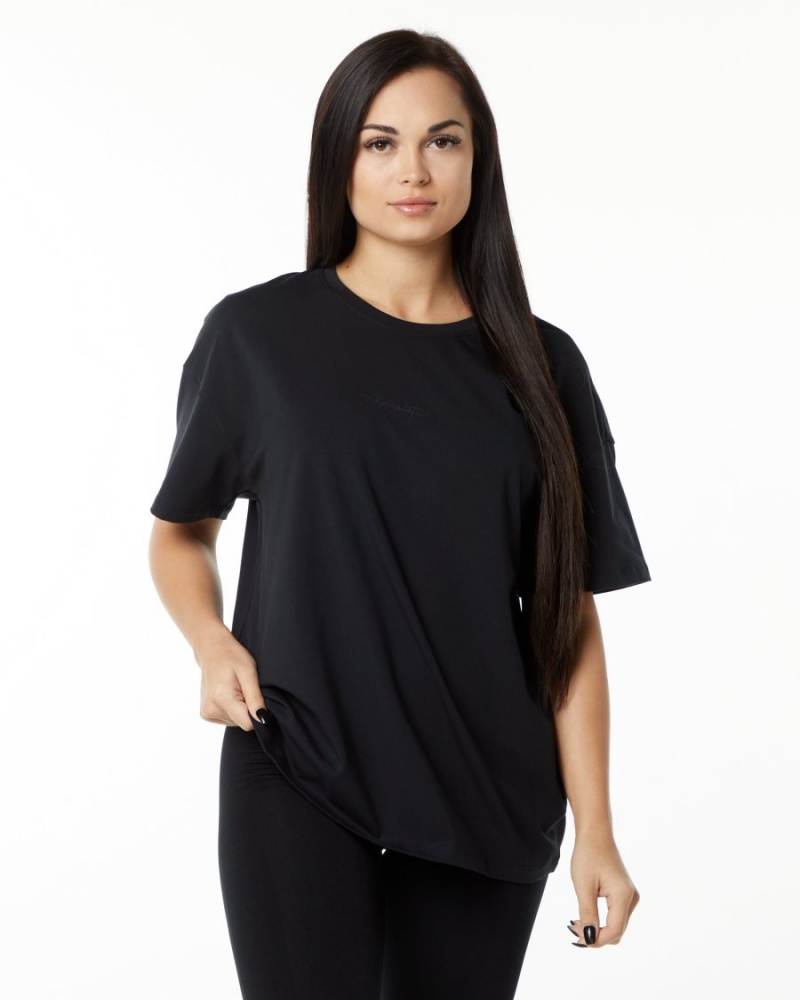 Alphalete Signature Oversized Tee Skjorte Dame Svarte | WPAGEK-917