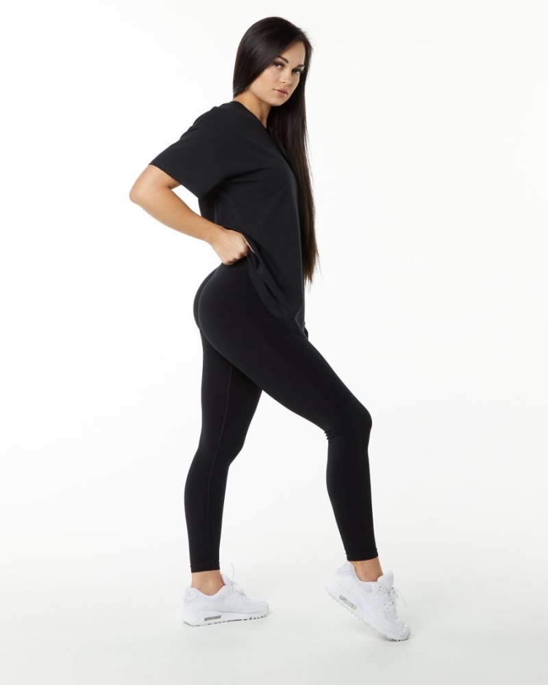 Alphalete Signature Oversized Tee Skjorte Dame Svarte | WPAGEK-917