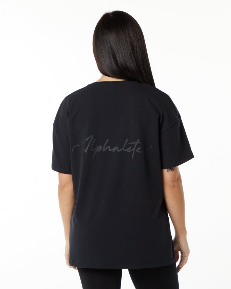 Alphalete Signature Oversized Tee Skjorte Dame Svarte | WPAGEK-917