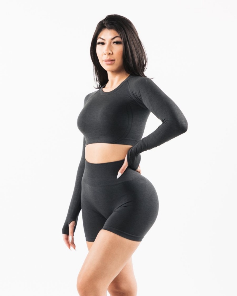 Alphalete Stratus LS Crop Langermet Dame Shadow | TFDAVE-967