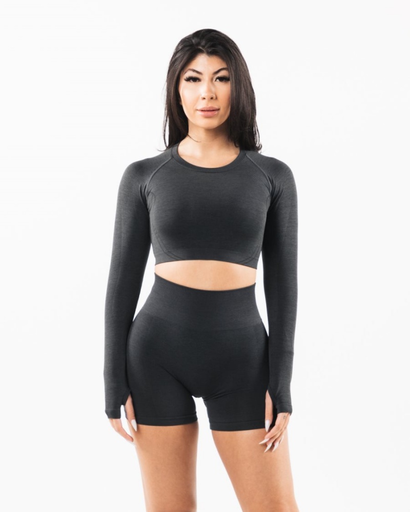 Alphalete Stratus LS Crop Langermet Dame Shadow | TFDAVE-967