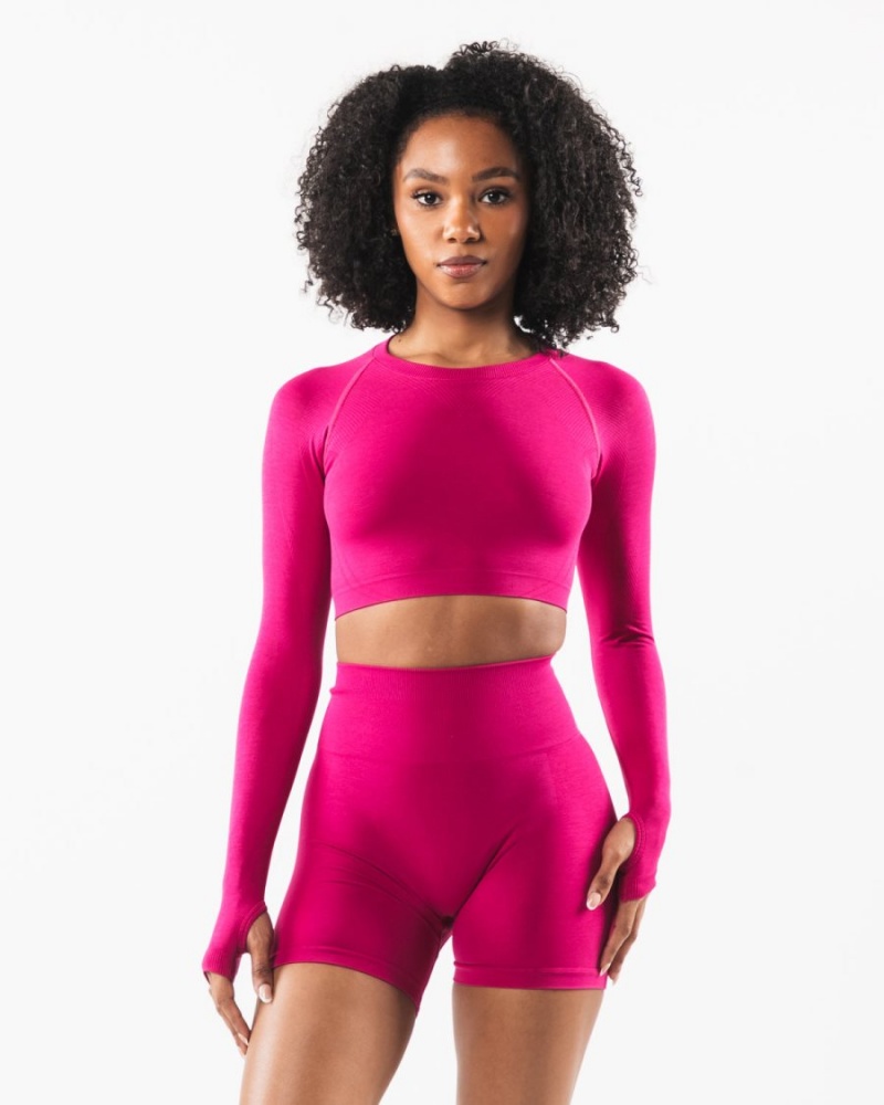 Alphalete Stratus LS Crop Langermet Dame Magenta | IVWFLB-369