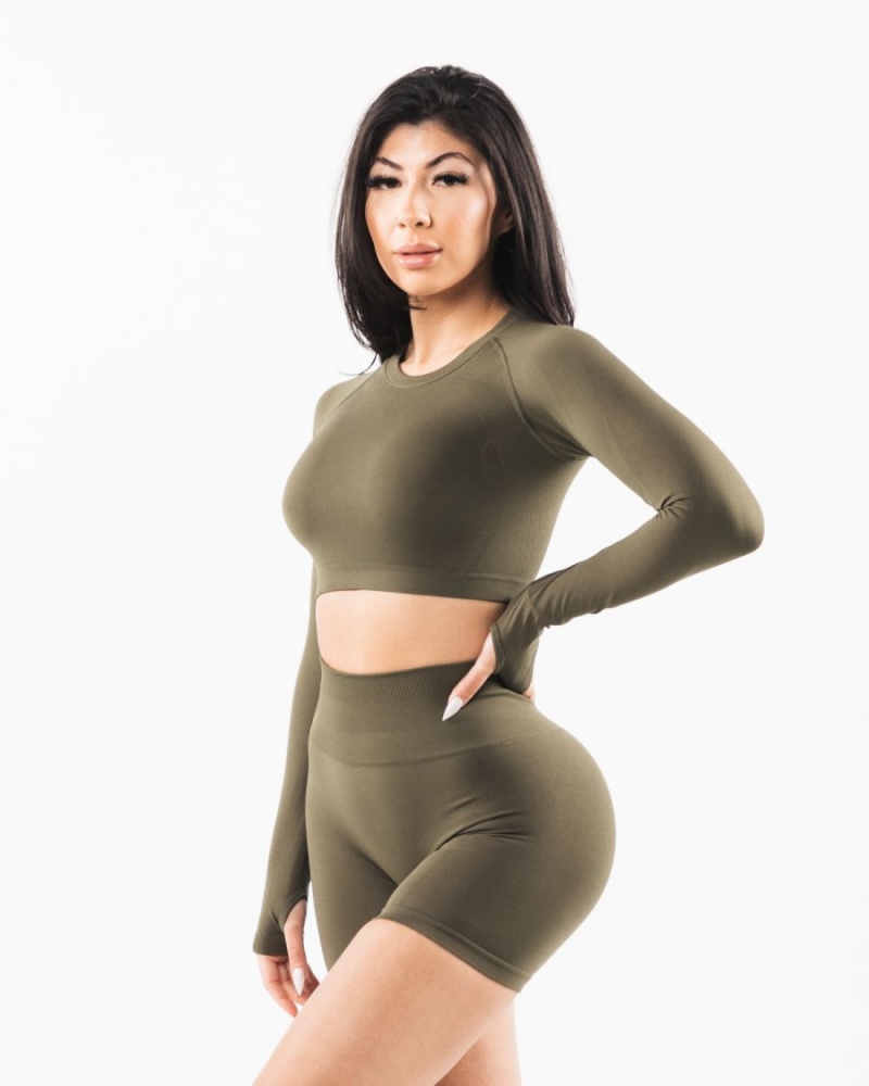 Alphalete Stratus LS Crop Langermet Dame Oak | CGQDUH-152