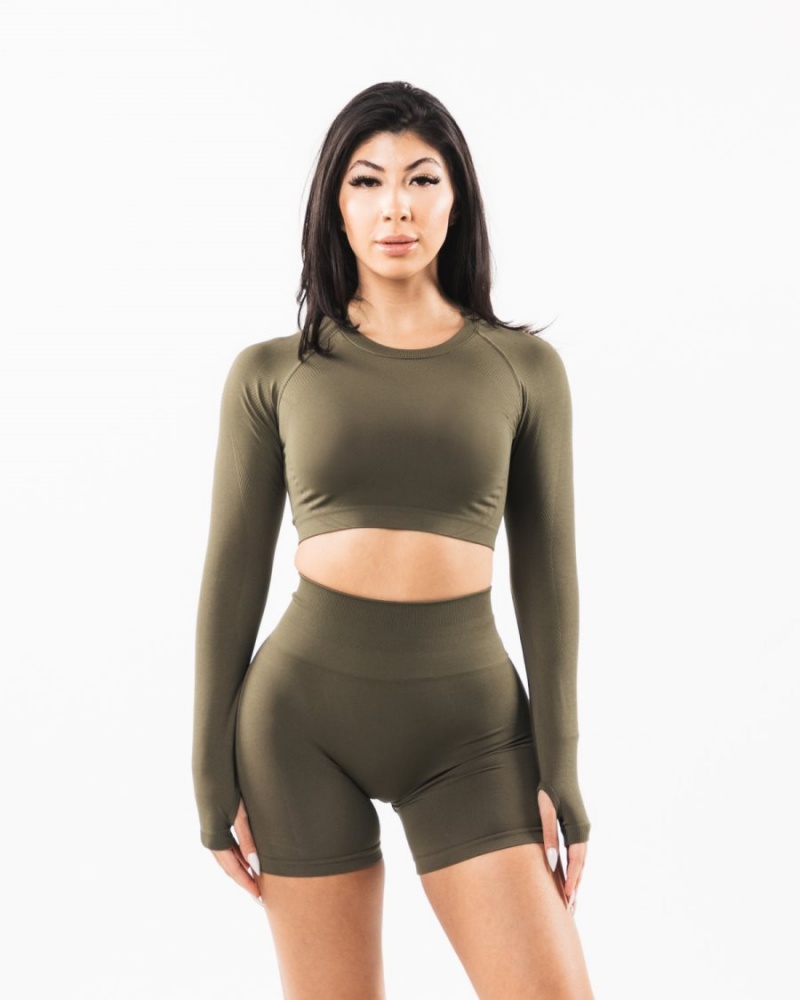 Alphalete Stratus LS Crop Langermet Dame Oak | CGQDUH-152